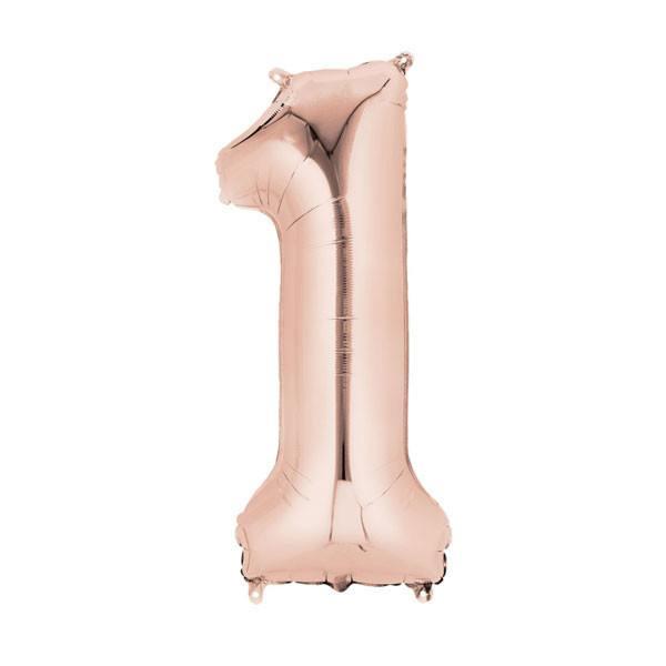 XL rosegold number balloons inflated with helium