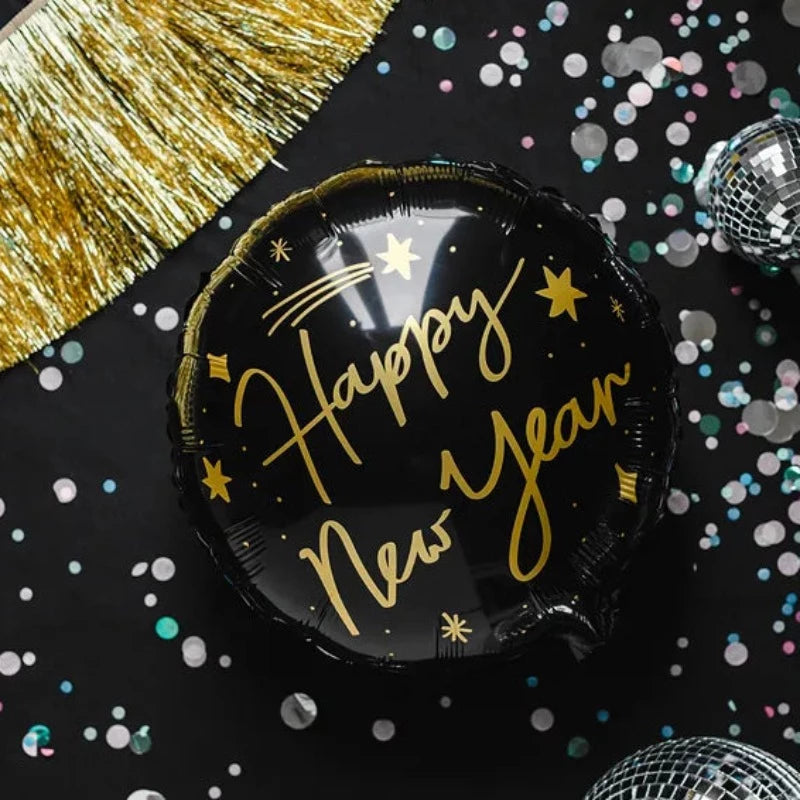Round black New Year balloon
