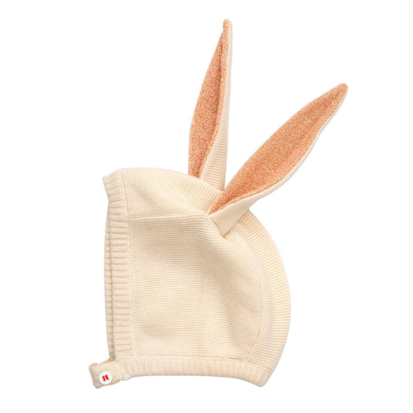 Organic coral rabbit ears beanie