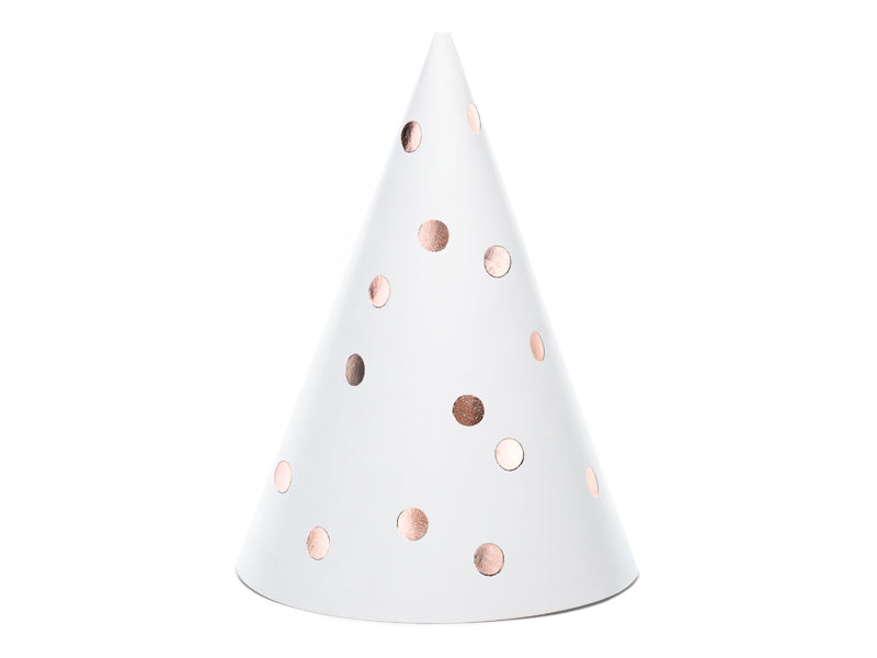White party hats with rose gold taupe / 6 pcs.