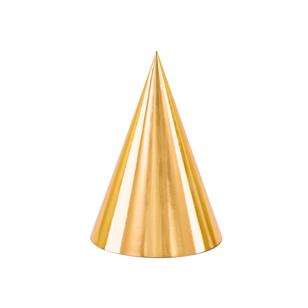 Gorrito de fiesta dorado brillo / 6 uds.
