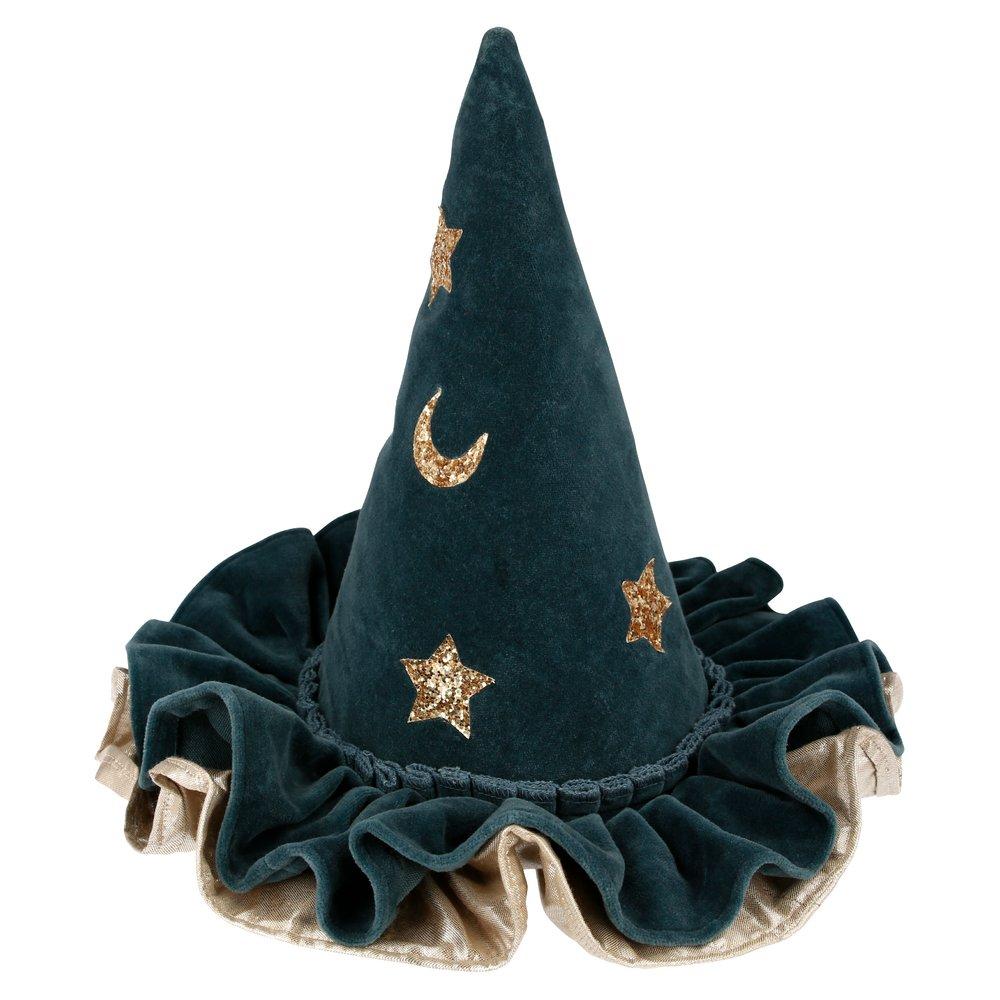 Blue and gold velvet witch hat