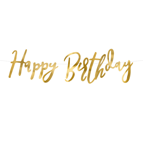 Guirnalda caligrafía Happy Birthday dorada