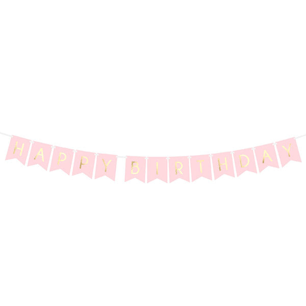 Grinalda bandeirolas Happy B-day rosa basic