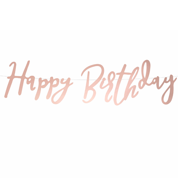 Guirnalda caligrafía Happy Birthday oro rosa