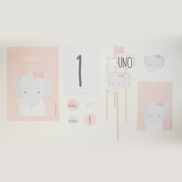 Pink elephant printable pack