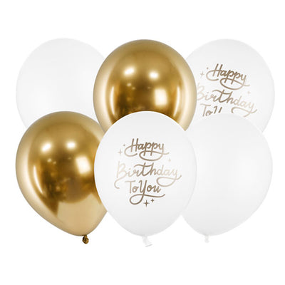 Feliz Aniversário balão mistura ouro / 6 pcs.