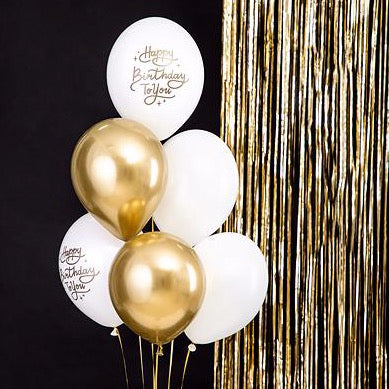 Mix globos Happy Birthday dorado / 6 uds.