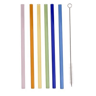 Multicolored Eco glass straws / 6 pcs.
