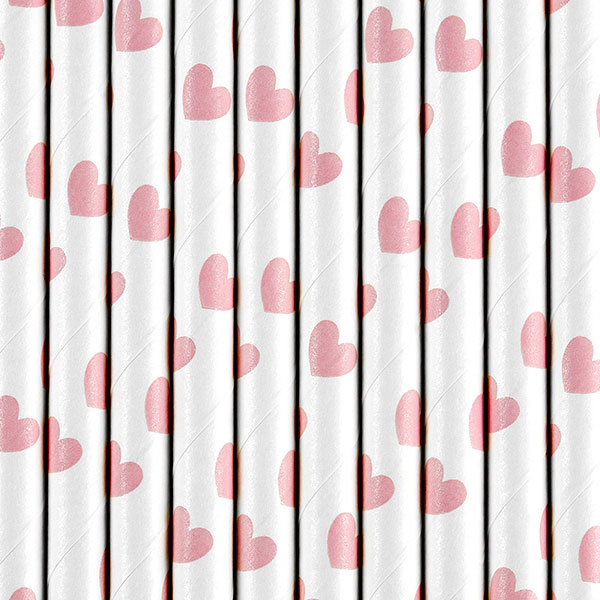 Pink heart paper straws / 10 pcs.