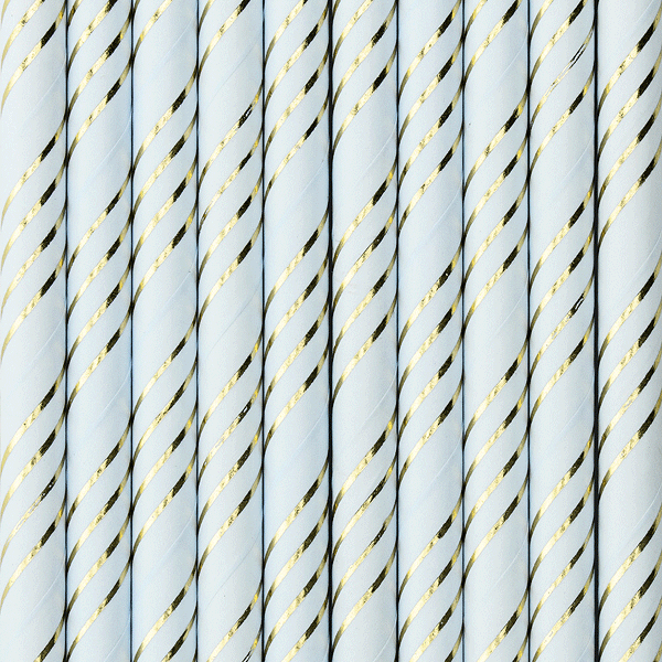 Pajitas de papel raya azul celeste detalle foil / 10 uds.