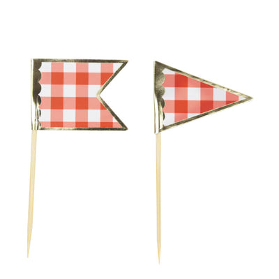 Red Vichy skewers with gold detail / 10 units.
