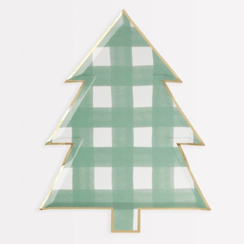 Green Vichy Christmas tree plates / 8 pcs.