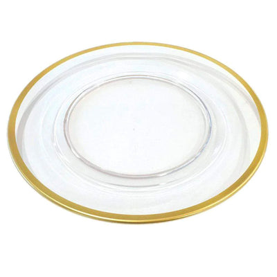 Bajo plato transparente acrílico borde dorado