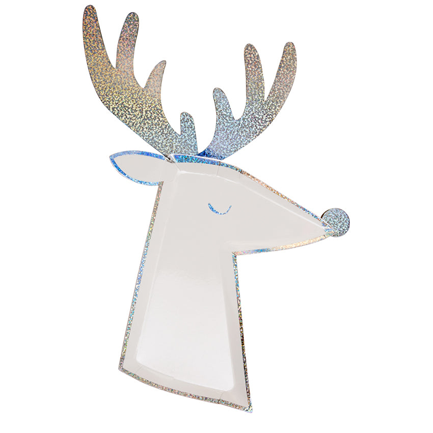 Holographic reindeer Christmas plates / 8 pcs.