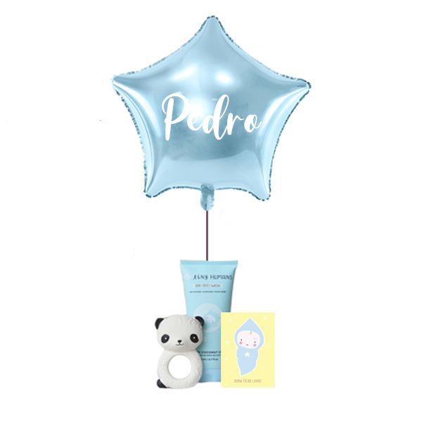 WOW BOX Baby layette, balloon and blue personalized card