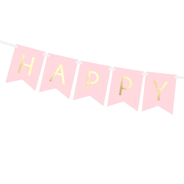 Grinalda bandeirolas Happy B-day rosa basic