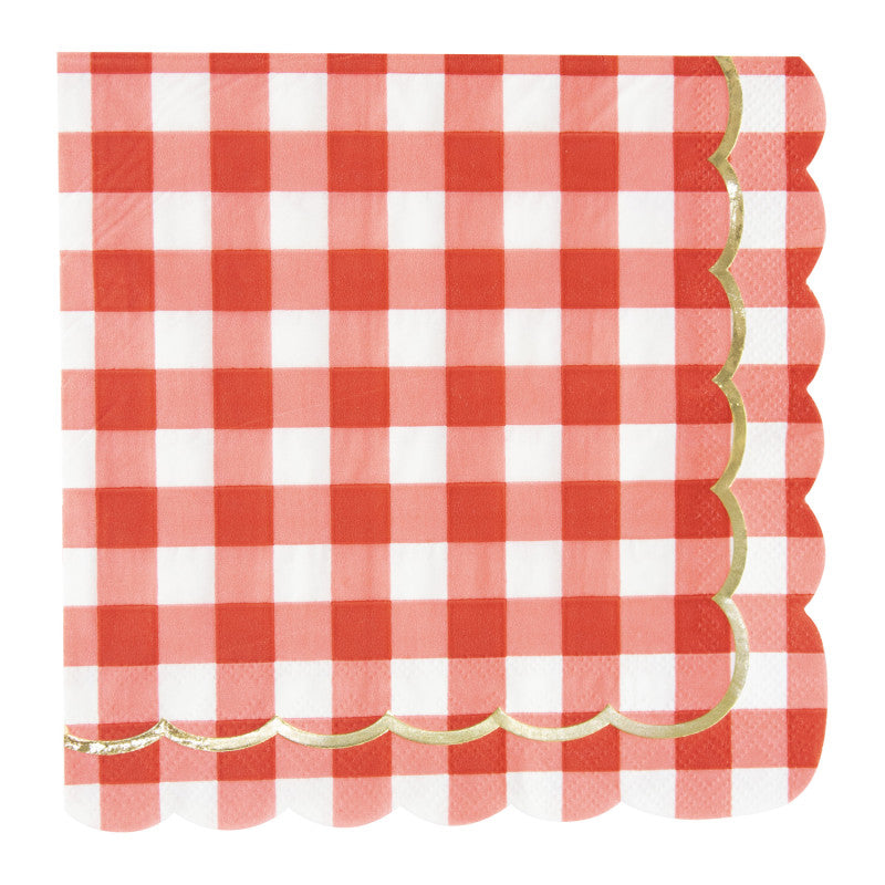 Red vichy napkins with gold detail / 16 units.