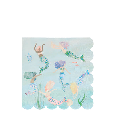 Large watercolor mermaids napkin / 16 pcs.