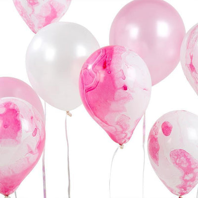 Kit balões marmorizados rosa e mistura de fitas / 12 pcs.