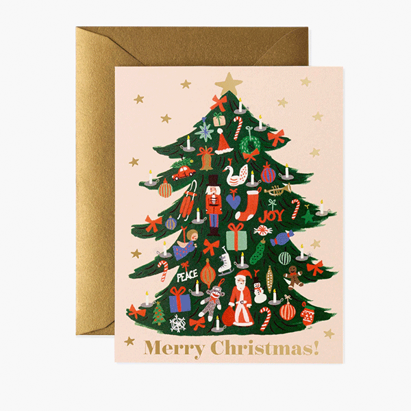 Cartão de árvore de Natal com ornamentos R. Paper &amp; Co