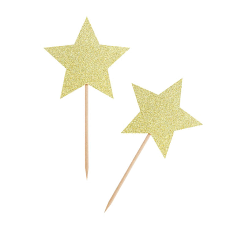 Gold glitter star skewers / 6 pcs.