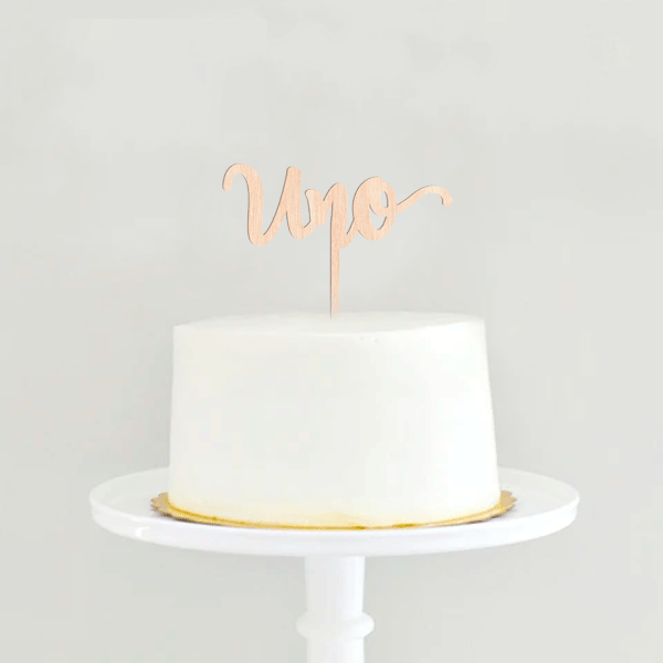 Calligraphy Uno Wood Cake Topper