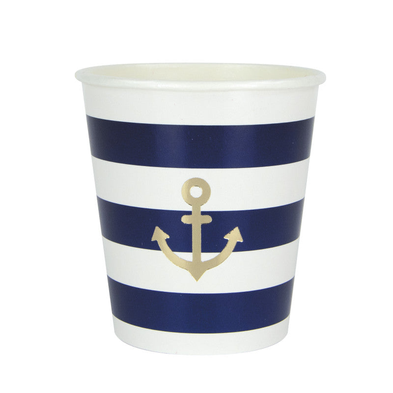 Eco navy blue striped cup / 8 pcs.
